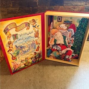 Vintage World Bazaar Wood Santa Christmas Wind Up Jingle Bells Music Book WORKS